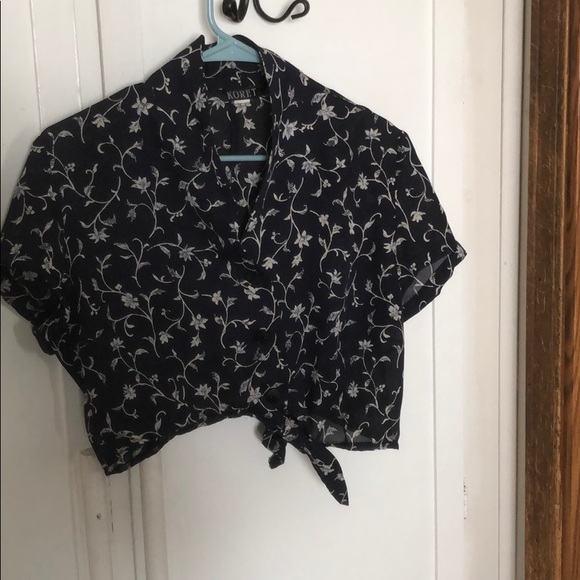Navy, Floral Crop Top - Picture 1 of 4
